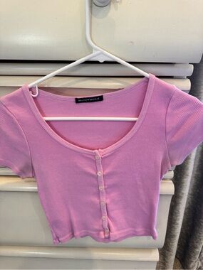 Brandy Melville Lilac Ribbed Button-Front Crop Top